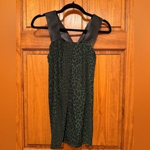 Green Leopard Print Tank with Faux Leather Strapes